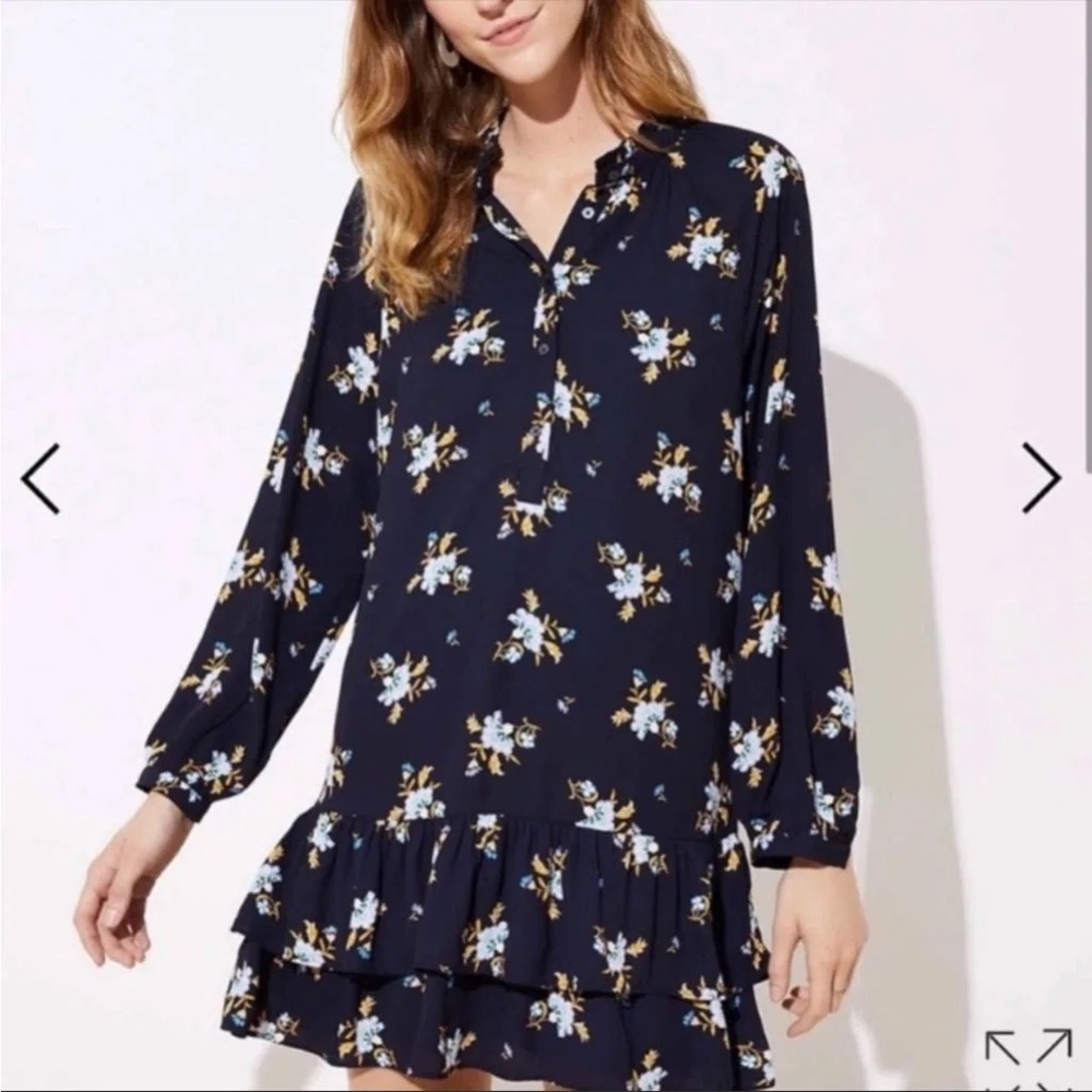Floral Navy Blue dress with flounce bottom